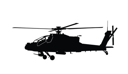 Fototapeta premium Apache helicopter silhouette. A bold black silhouette image of an Apache helicopter, also referred to as an attack aircraft or rotorcraft, power and precision. Vector clipart illustration design.