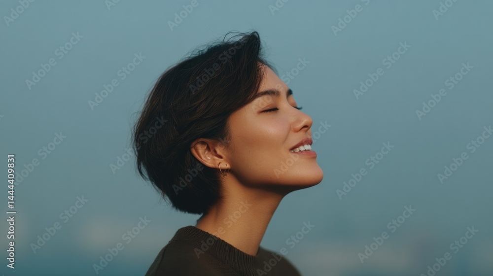Poster capture minimalistic portrait of person singing with blurred background and ample copy space