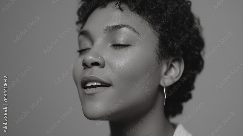 Poster capture minimalistic portrait of person singing with blurred background and ample copy space