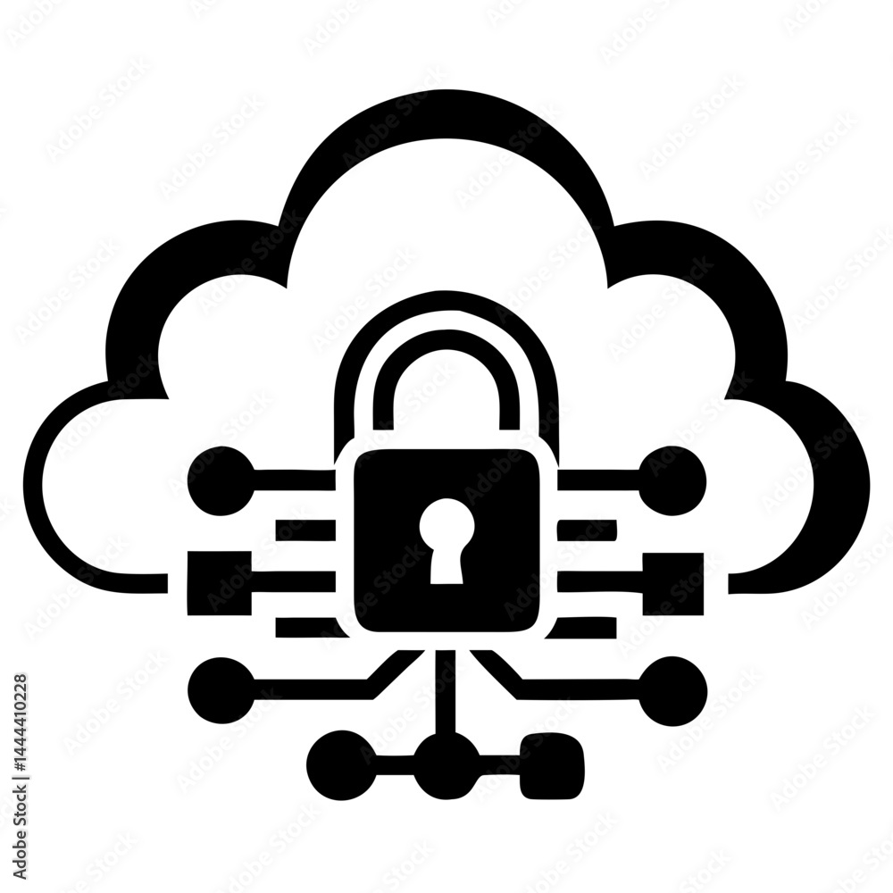 Poster cloud storage padlock logo secure data protection symbol in gradient blue minimalist flat vector on 