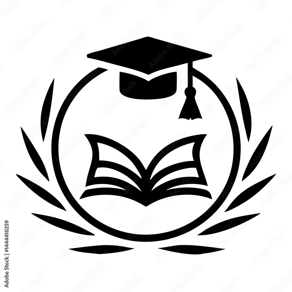 Aufkleber Open book and graduation cap within a nest symbol, educational logo design in soft blue and green tones for learning platforms, scalable vector on Transparent background