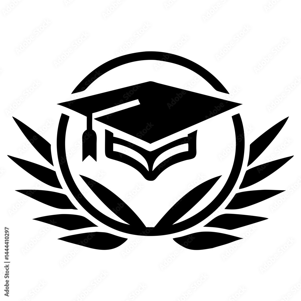 Aufkleber open book and graduation cap within a nest symbol, educational logo design in soft blue and green to