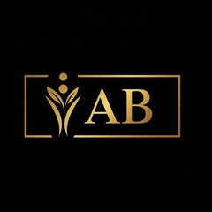 "Elegant Golden AB Logo with Organic Leaf and Circle Motif on Black Background – Minimal Luxury Brand Identity Design"
