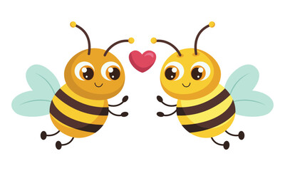 Bees in love with each other. Isolated vector.