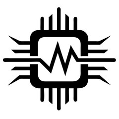 Futuristic Health Tech Logo with Heartbeat Waveform and Microchip Shape in Red Blue Gradient Vector Design on Transparent Background