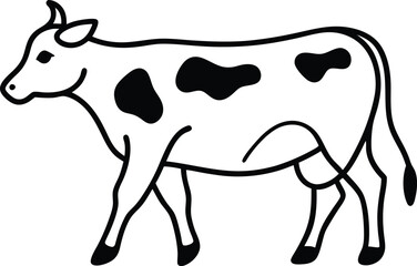 Standing spotted cow illustrated in flowing continuous line style perfect for farm inspired artwork minimalist dairy illustrations and black and white animal designs