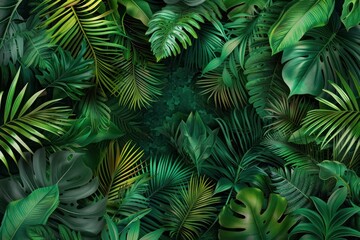 Lush Tropical Paradise, Verdant Tapestry of Exotic Foliage