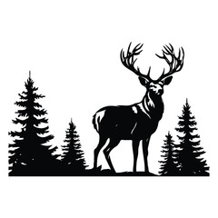 Reindeer silhouette with grass