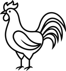 Bold rooster raising its voice at dawn in continuous line art style symbolic of farm life and rustic charm suitable for minimalist animal themed decor
