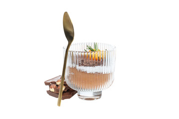 PNG, chocolate mousse with kumquat, isolated on white background.