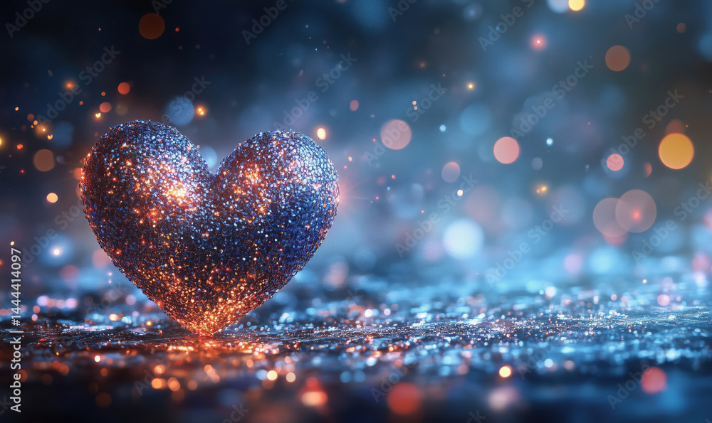 Aufkleber glittering heart shape with sparkling bokeh background for romantic themes.