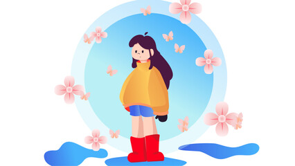 Vector illustration a young girl people in casual clothes