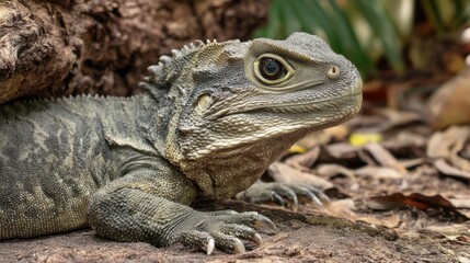 Fototapeta premium Tuatara Portrait: Ancient Reptile in Natural Habitat