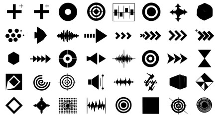 Black Shape Icons Symbols Arrows Audio Waveforms UI Elements Vector