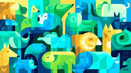 Obraz premium Animal Illustration with Geometric Shapes and Vibrant Colors Graphic Design