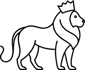 Elegant crowned lion drawn in continuous line art style representing leadership and nobility ideal for tattoo art fashion prints or brand emblems