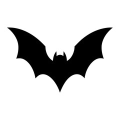 Simple stylized black bat with outstretched wings on a white background