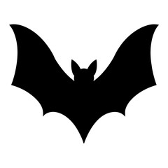 Black Silhouette of a Spooky Bat with Open Wings for Halloween