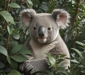 Obraz premium Adorable koala joey nestled amongst eucalyptus leaves, seamless repeat , eucalyptus pattern, gift
