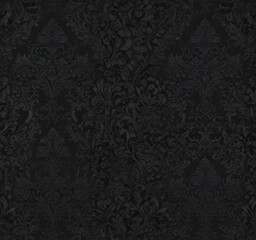 Seamless black gothic wallpaper  Intricate floral damask pattern with vines , scroll, wallpaper, decor