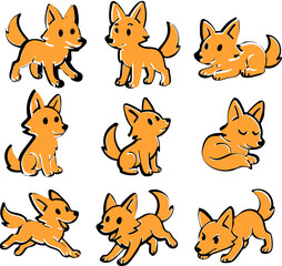 Cute Cartoon Fox Character Set
