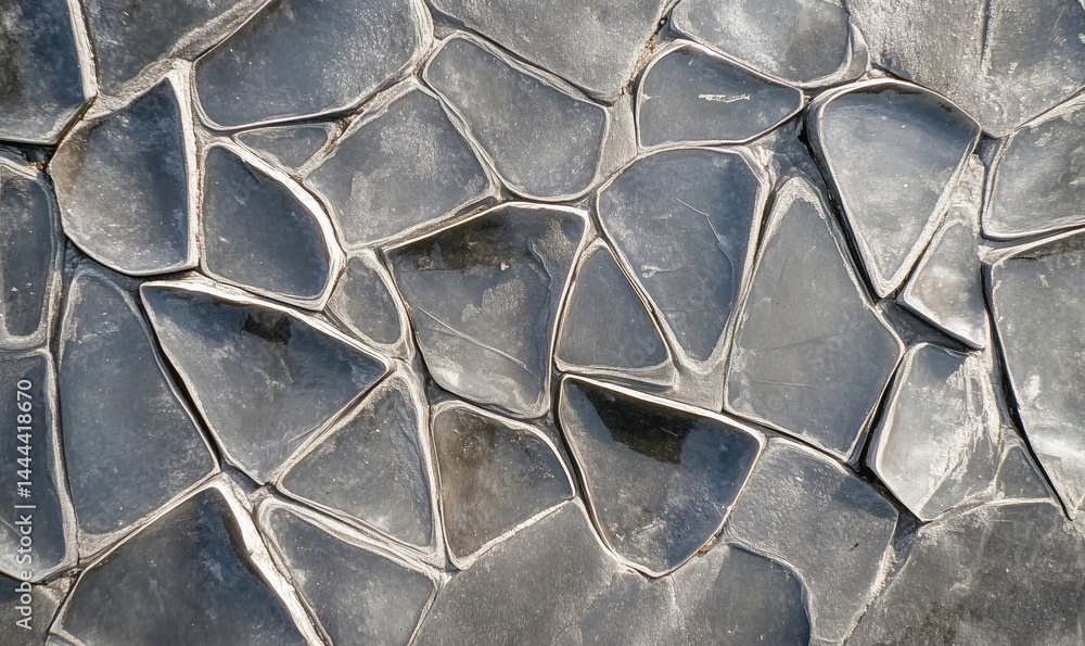 Poster textured black stone surface with irregular geometric shapes and patterns.