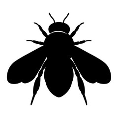 Black silhouette of a bee against a white background, detailed artwork
