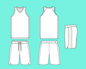 Basketball jersey flat sketch template outline CAD mockup.