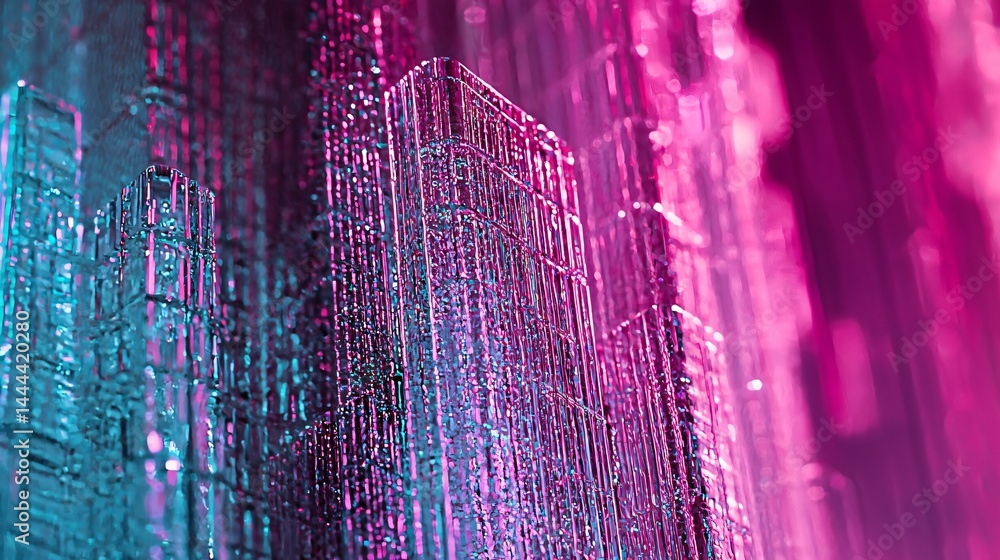 Poster intricate computer circuit displaying multiple wires and connections with a twilight glow effect add