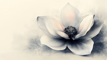 Delicate magnolia flower illustration in muted tones.