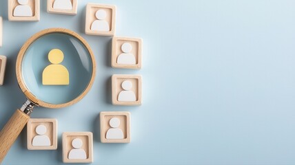 Talent Acquisition: Magnifying Glass Focused on a Yellow Person Icon recruitment talent acquisition