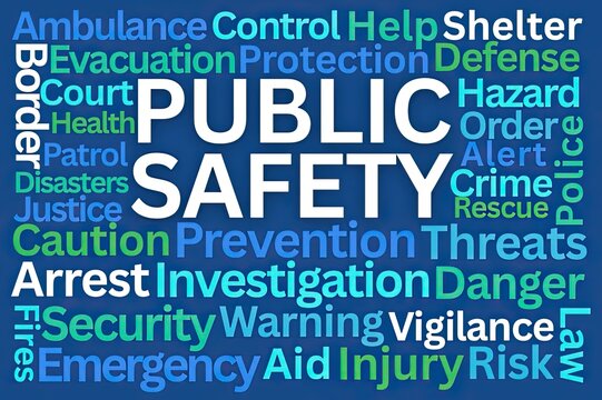 Public Safety Word Cloud on Blue Background