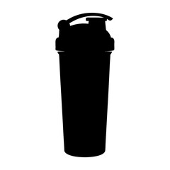 Black silhouette of a protein shaker bottle for fitness and health