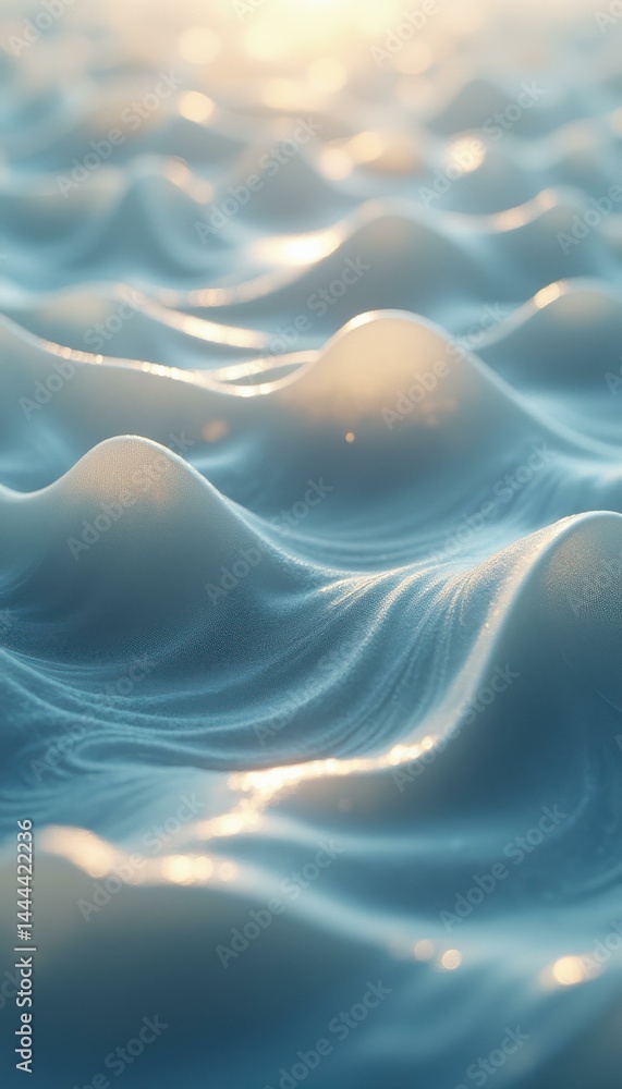Poster abstract light blue waves with golden reflections - serene and ethereal background