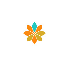 Abstract flower logo design with teal orange and yellow petals floral icon vector illustration graphic 