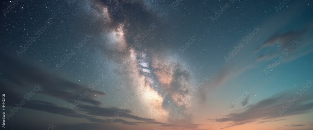 Aufkleber night sky adorned with ethereal milky way and wispy clouds, creating a tranquil celestial vista.
