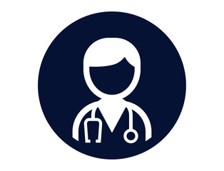 医師ドクターの丸いシンプルなモノクロ白抜きイラストアイコン