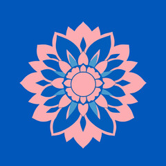 Mandala flower vector art design in blue and pink colors for creative backgrounds and patterns usage
