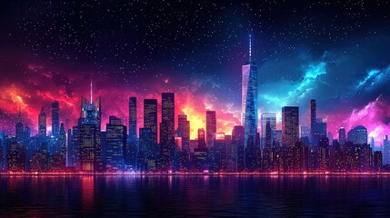 Fototapeta premium Vibrant cityscape at night, neon lights