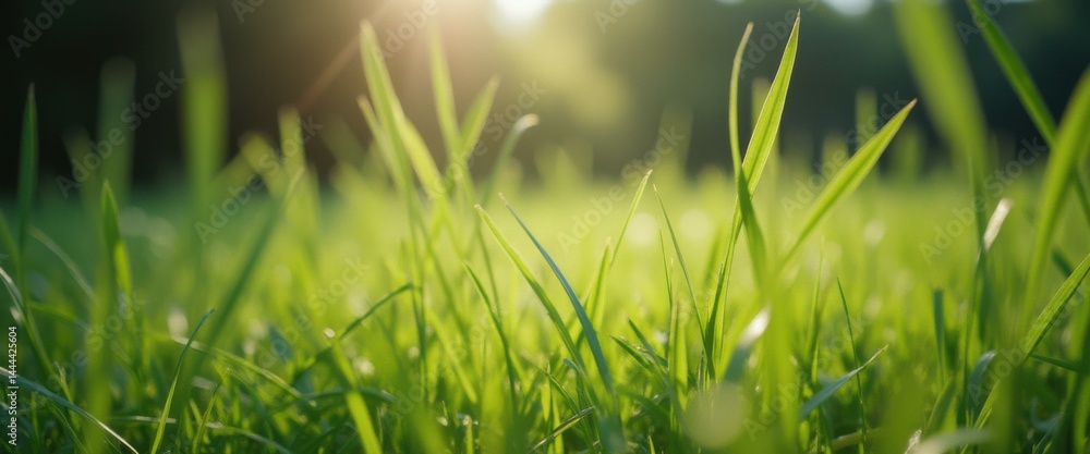 Aufkleber vibrant green grass in sunlit meadow with blades swaying gently in soft focus and bokeh background