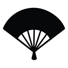 Elegant Black Silhouette of a Traditional Asian Folding Fan on White
