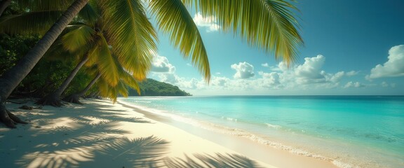 Azure Waters and Shady Palms on a Secluded Tropical Beach