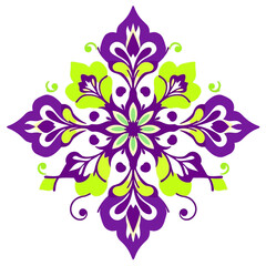 Vector floral mandala design element in purple and green for backgrounds patterns and decorations art work