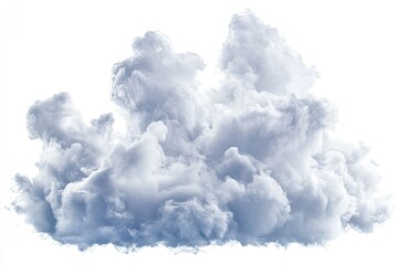 Fluffy gray cumulus cloud, isolated on white background  Large, dense, puffy cloud formation  Soft, ethereal, and voluminous