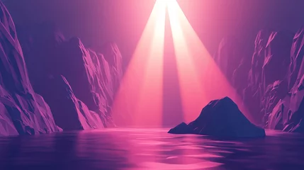 Fototapeten Bright pink light shining over majestic mountain landscape creating a stunning abstract art effect with tactile realism and spotlight illumination © TUL