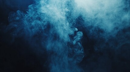 Abstract swirling blue smoke against a dark background