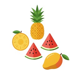 Juicy Pineapple Mango Watermelon Summer Fruit Design Illustration