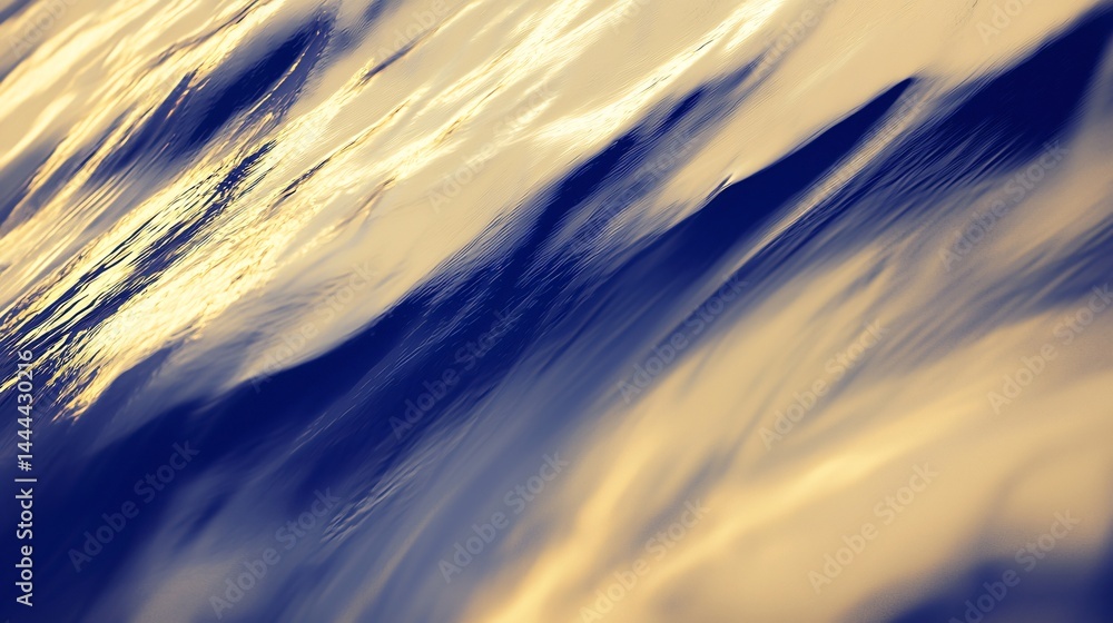 Poster ethereal blurry background of a wave captured in golden hour light, creating a dreamy seascape with 