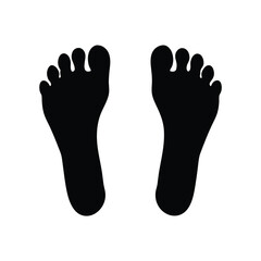 Simple black silhouettes of human footprints on a white background with clarity