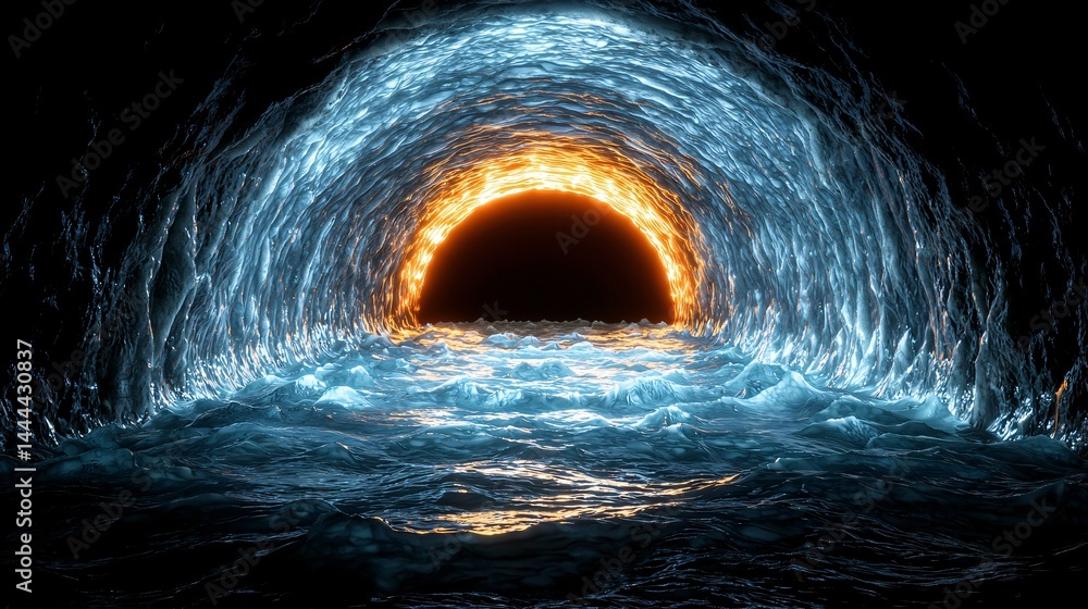 Poster a tunnel in the ocean with neon glow creating an enchanting underwater experience that invites explo